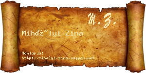 Mihályi Zina névjegykártya
